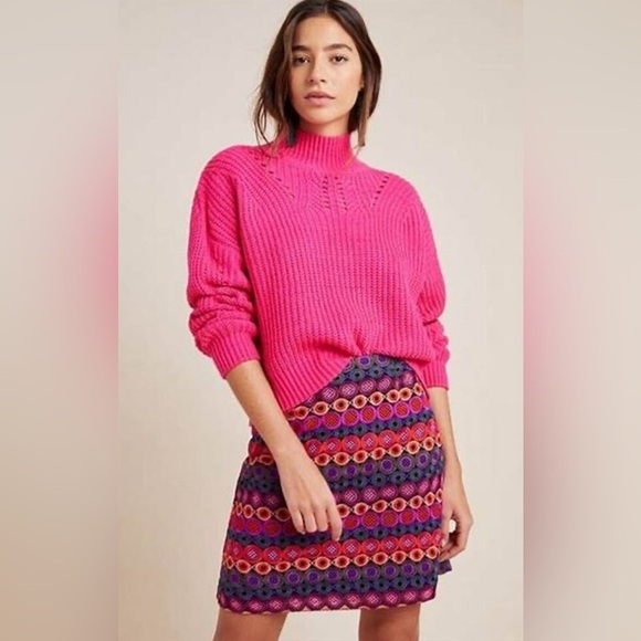Anthropologie Hutch Ellen Circle Embroidered Multicolor A-Line Mini Skirt Size 0 - Picture 1 of 7